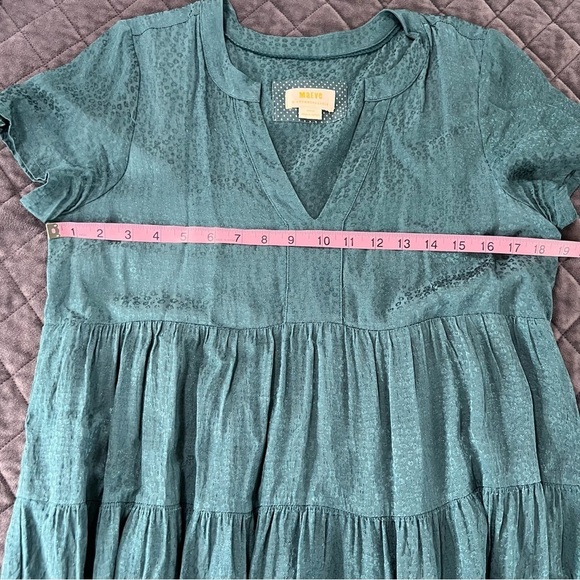Maeve Anthropologie Dress Women Medium Tania Sacha Satin Tiered Green J - Picture 5 of 8